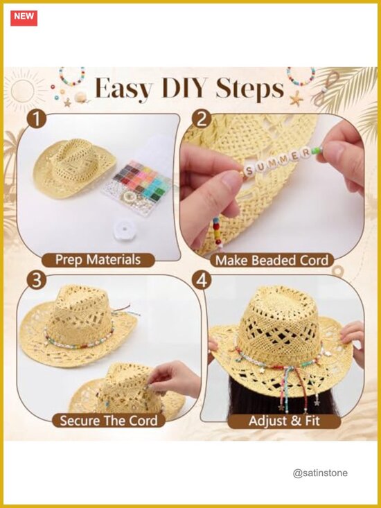 DIY Cowgirl Hat Craft Kit - Beaded Boho Straw Hat for Bachelorette Party main image 6